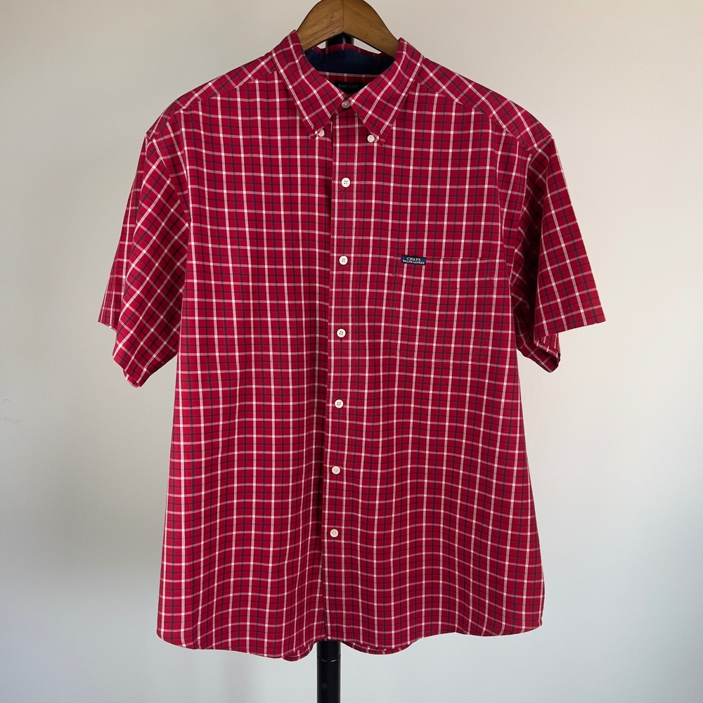 Chaps Ralph Lauren Mens XL Red Plaid Short Sleeve Button Down Shirt Easy Care